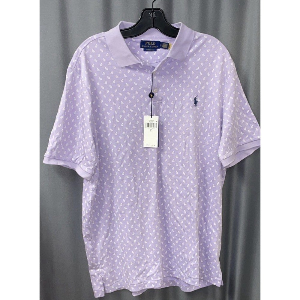 Ralph Lauren Polo Shirt Mens Large Blue Purple Paisley Print Classic Golf Casual